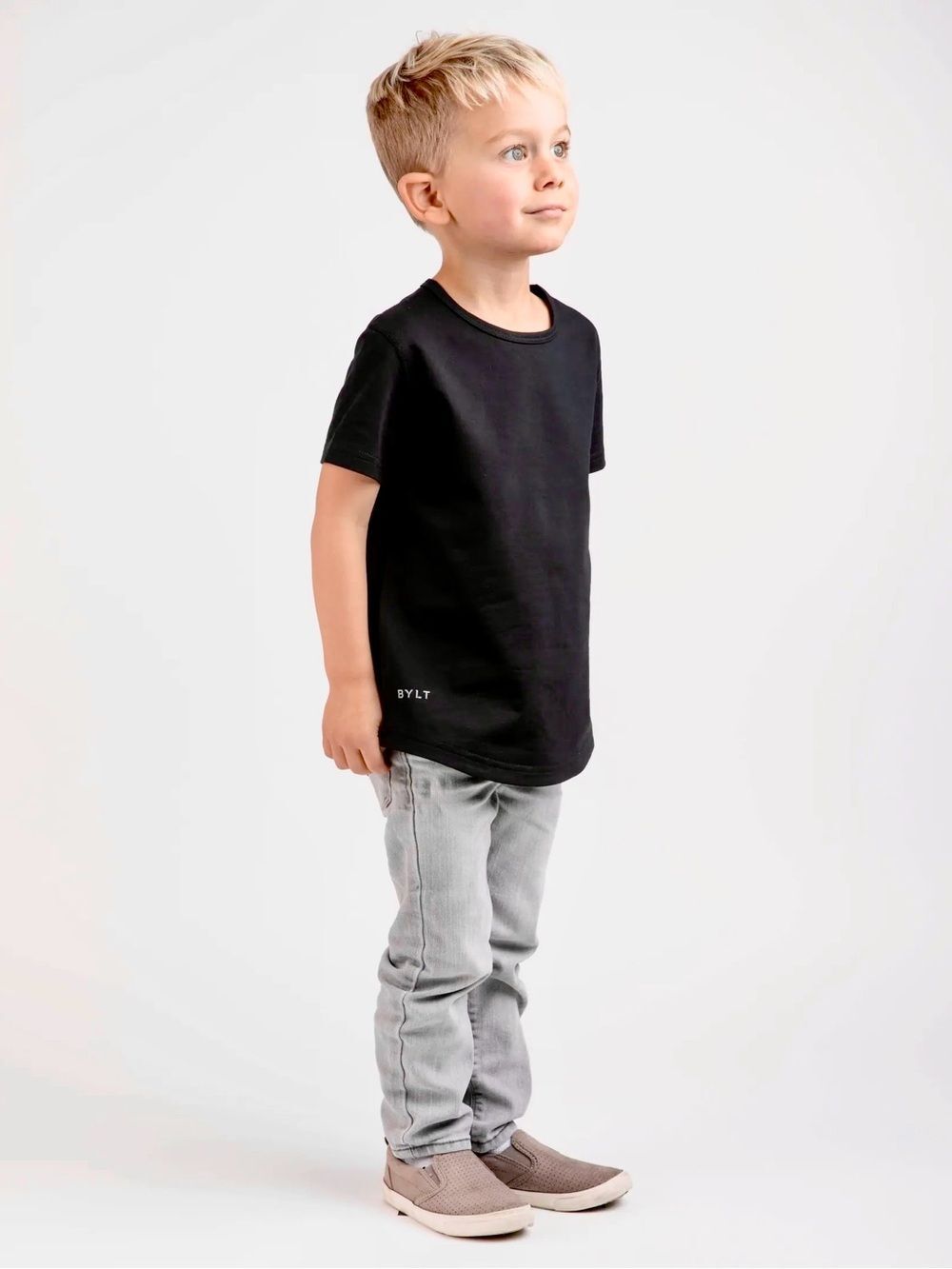 BYLT Basics Kids Drop Cut Lux Black Short Sleeve Tee Logo Medium